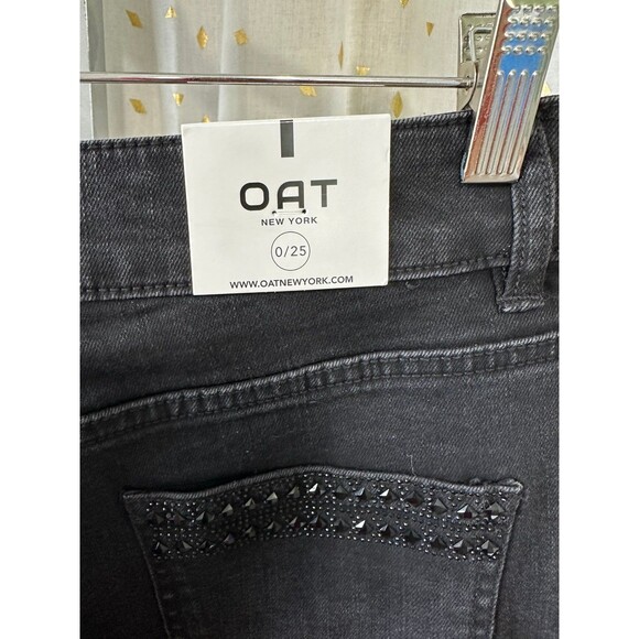 NWT OAT New York High Rise Relaxed Straight Embellished Jewels Denim Jeans 25 - Picture 6 of 7